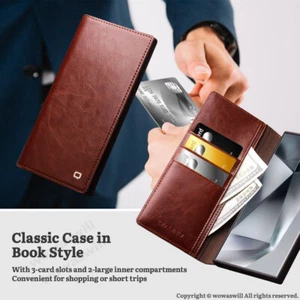 Qialino Genuine Leather Flip Case Cover with Kickstand for Samsung Galaxy - Picture 1 of 18
