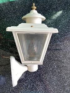 Porch Light Lantern Fixture 1960’s All Metal W/Beveled Glass Panes White - Picture 1 of 13