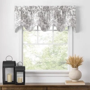 Ellis Curtain Victoria Park Toile Lined Scallop Window Valance - 70"x15", Gray - Picture 1 of 4