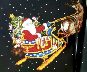 Cross Stitch PATTERN Patriotic SANTA with Sleigh Reindeers Night Sky Carol Emmer - Picture 1 of 8