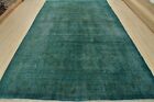 Vintage Overdyed 9?4? X 12?11? Blue Distressed Wool Hand-Knotted Oriental Rug