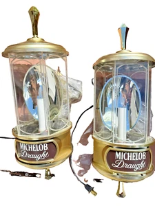 Vintage Michelob Draught Beer Crystal Sconces Wall Mounted Lamps - Works! - Picture 1 of 5