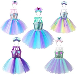 Princess Girls Rainbow Mermaid Dress Fancy Outfit Tutu Skirt Party Kids Costume - Picture 1 of 39