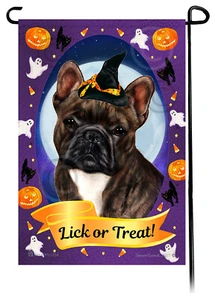 Halloween Garden Flag - Brindle and White French Bulldog - Picture 1 of 1