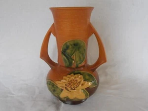 Vintage Roseville Pottery Brown Water Lily 2 Handle Vase 81-12 - Picture 1 of 12