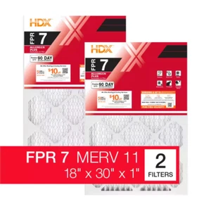 18 In. X 30 In. X 1 In. Allergen plus Pleated Air Filter FPR 7, MERV 11 (2-Pack) - Picture 1 of 10