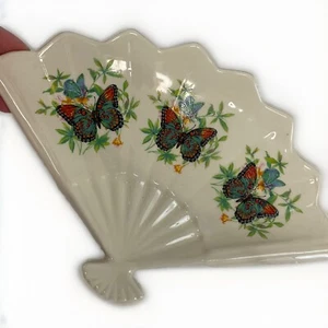 Vintage Keramik Fächer Schmetterling Floral Süßigkeiten Schmuck Schale Wohndeko Wand Blume - Bild 1 von 9