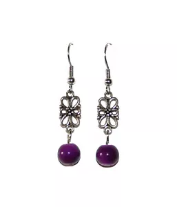 1 Paar Ohrhänger Blumenornament mit lila Perle Gothic Halloween Karneval OH23 - Bild 1 von 1