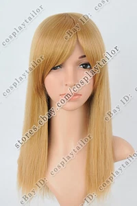 Parrucche diritte dorate 50 cm media lunghezza con bang resistenti al calore parrucche cosplay - Foto 1 di 6