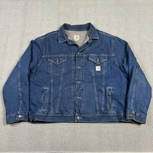 Carhart Denim Jean Trucker Jacket J292 ABL Mens 2XL Sherpa Lined Dark Wash Coat - Picture 1 of 9