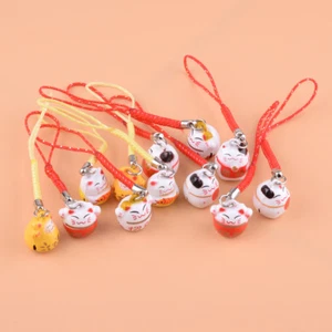 12st Small Maneki Neko Schluesselanhaenger Glueckskatze Anhaenger Handyanhaenger - Picture 1 of 2