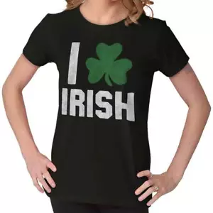 St Patrick's Day I Heart Love Irish Clover Womens Top Junior Graphic Tee - Picture 1 of 11