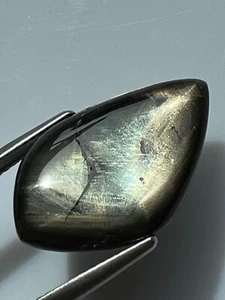 Natural Black Star Iridescent Sapphire Cabochon 10.57 ct 22 x 14 mm - Picture 1 of 20