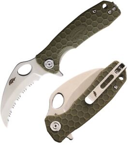 Honey Badger Knives Small Folding 2.75" Serrated 8Cr13MoV Steel Blade GRN Handle