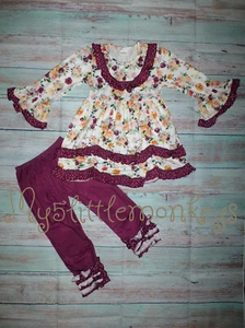 NEW Boutique Floral Ruffle Tunic Dress & Leggings Girls Outfit Set - Picture 1 of 3