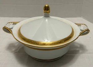 Raynaud Limoges AMBASSADOR ROUND COVERED BOWL Pierced Handles Gold Encrust RARE - Bild 1 von 20