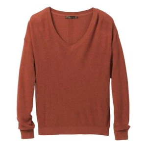 PRANA Mens Sweater Pullover Orange Waffle Knit V-Neck Long Sleeve Size L - Picture 1 of 4