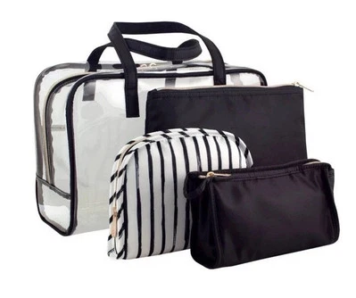 Bolso organizador de maquillaje Sonya Kashuck negro con rayas blancas Foto 1 de 3