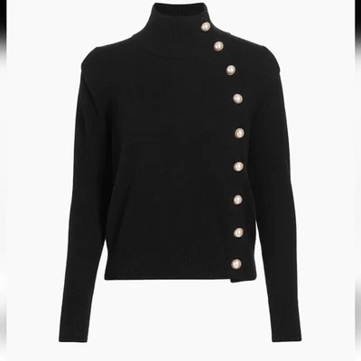 Suéter Generation Love Cashmere Lana Suri Botón Grande Cuello Alto Negro Talla S Foto 1 de 4