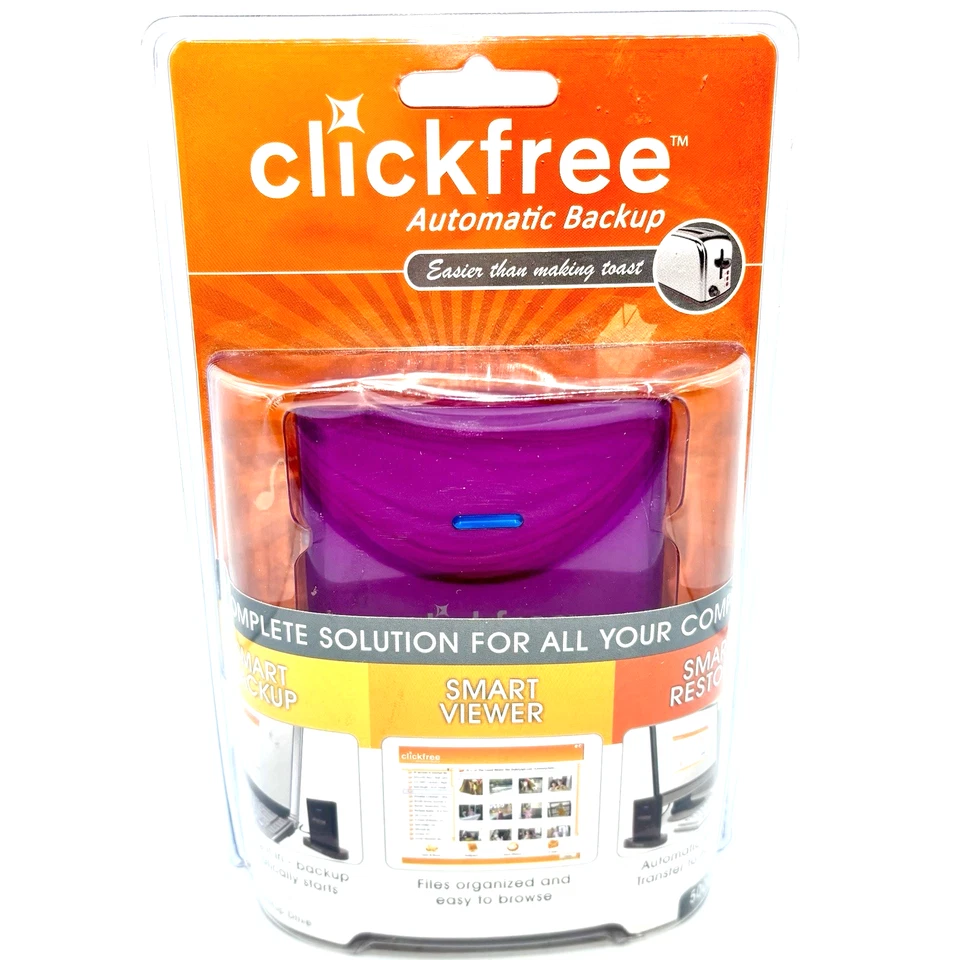 Disco duro de respaldo portátil automático Clickfree 500 GB púrpura WD0952XM NOS Foto 1 de 4