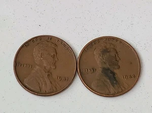 2 Coins 1941 & 1944 No Mint Mark US Lincoln Wheat Penny Cent US Coin Collection - Picture 1 of 5