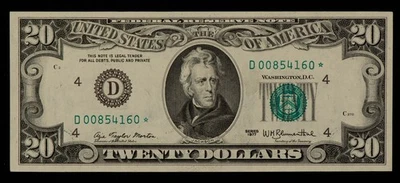 FR 2072-D* $20 1977 Federal Reserve Note US - Star Note - AU++ - SKU-CA1888 - Image 1 of 2