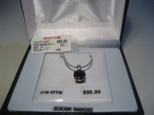 1/18 CTTW BLACK DIAMOND WHITE SILVER STERLING NECKLACE 16" LONG 4.1g 925 ITALY - Picture 1 of 15
