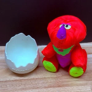 Vintage Fisher Price Puffalump Baby Dinosaur 1992 Triceratops Nylon Plush In Egg - Picture 1 of 11
