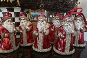 6 Glass Santa Claus Christmas Tree Ornament Holiday Decor Lights up No Batteries - Picture 1 of 4