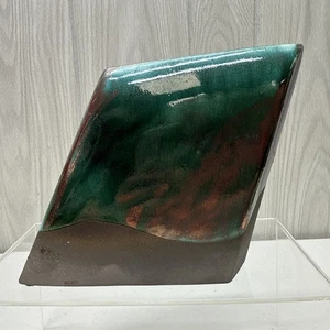 Raku Keramik Vase signiert Tony Evans #125 postmodern asymmetrisch grün Kupfer - Bild 1 von 24