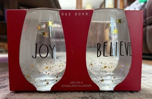 Rae Dunn Weihnachten Joy & Believe stiellose Weingläser 2er Set 22oz Neu HK1 - Bild 1 von 3