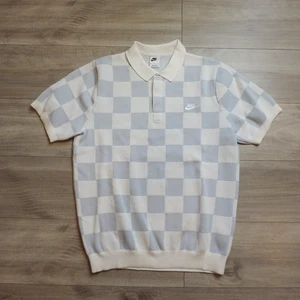Nike Sportswear Club Checkers Polo Shirt White Sail Platinum Size M Knit Button - Picture 1 of 8