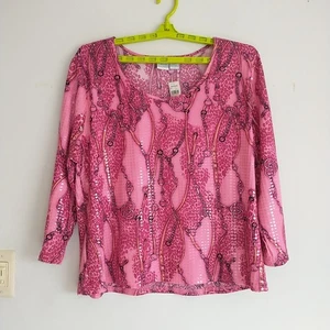 Princess Cruises Top Womens XL Pink Sequins 3/4 Sleeve Equestrian New - Picture 1 of 5