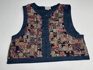 Susan Bristol blaue Quilt Patchwork Weste Damen Größe XL Landhaus Oma gesteppt - Bild 1 von 10
