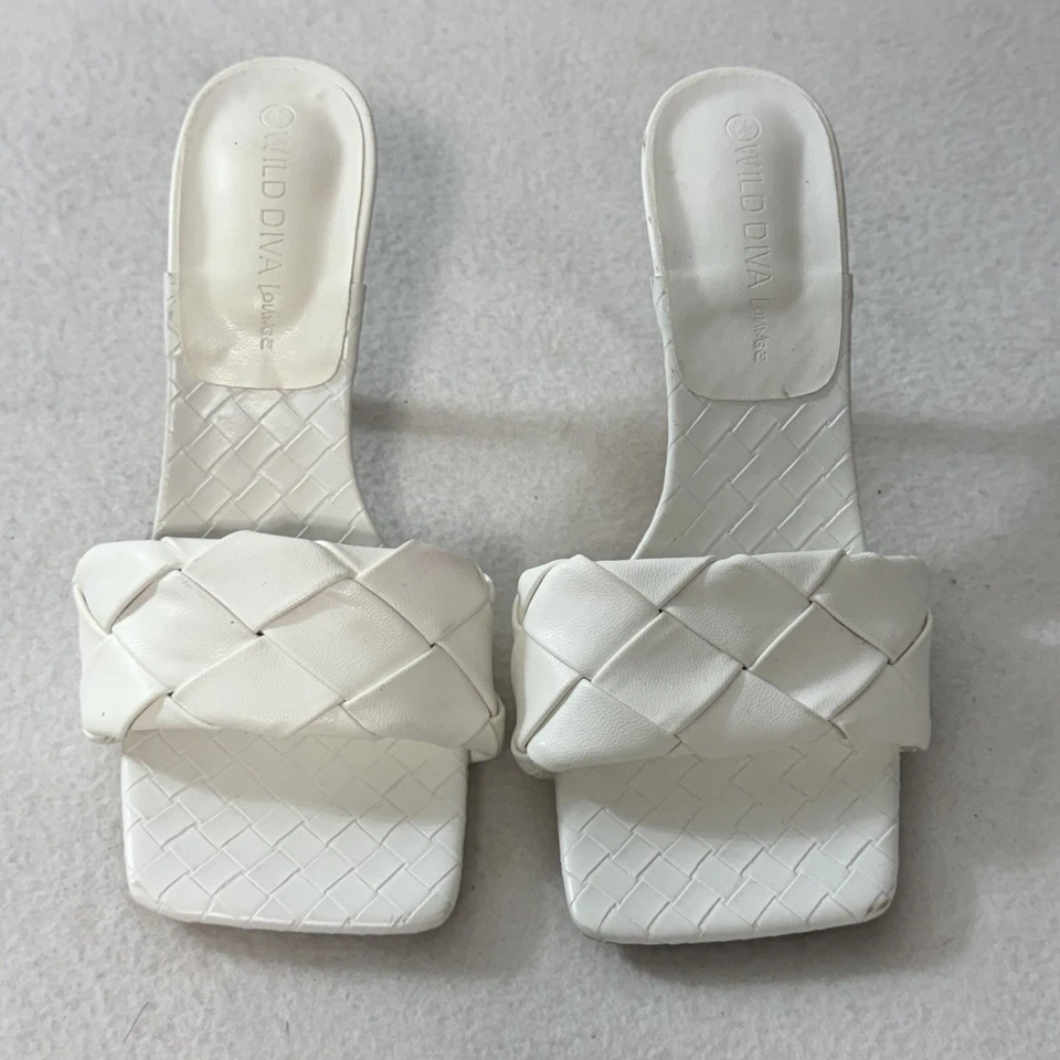 Босоножки Wild diva Lounge женские размер 6,5 белые на высоком каблуке тканые с открытым носком  - Изображение 1 из 4