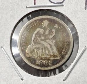 Moneta 1891 P SEDUTA LIBERTY DIME buona circolata dritto tono ordinato - Foto 1 di 7
