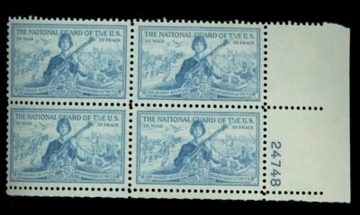 US Scott #1017 3c National Guard of the U.S. 1953 Plate Block of 4 - Image 1 of 2