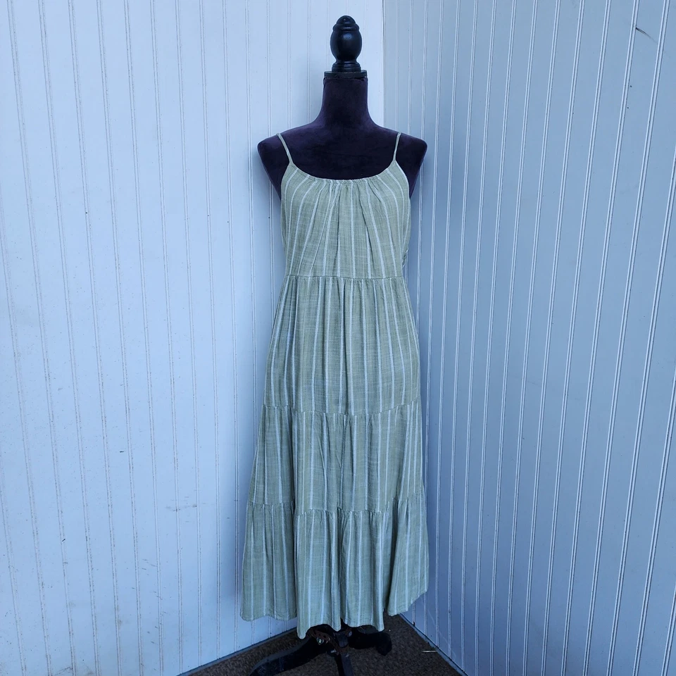 Robbie Bee Green White Stripe Strap Rayon Maxi Dress Tank Sz PM - Image 1 of 4