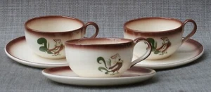 Set 3 piattini tazza gallo fattoria MCM Brock of California Pottery CHANTICLEER - Foto 1 di 7