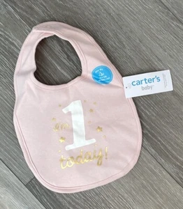 Carter's Baby I'm 1 Today *PINK* 1. Geburtstag Lätzchen wasserabweisend Neu mit Etikett! - Bild 1 von 2