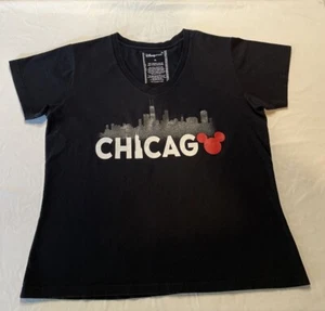 Women's T-Shirt, Disney Store Chicago ,Size XL, Black V neck, Micky Mouse logo - Picture 1 of 7