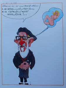 UNIQUE ! DROLE Funny - CARICATURE ORIGINAL - L'ABBE PIERRE - PECHE DE CHAIR - Imagen 1 de 3