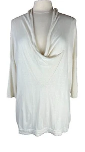 Cullen (Sz L) Ivory Sweater Crossover Silk Cashmere 3/4 Sleeve Boxy - Picture 1 of 12
