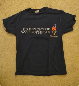 Vintage Atlanta 1996 Navy Blue Olympics Short Sleeve Tshirt Size Large - Picture 1 of 4