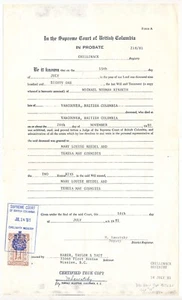 BCL61 British Columbia Canada Revenue Stamp on 1981 Vancouver BC Probate doc - Picture 1 of 3