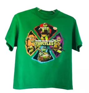 Boys Teenage Mutant Ninja Turtles TMNT Green Retro Print Group Logo T-Shirt Sz L - Picture 1 of 3
