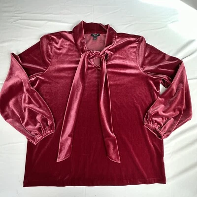 Talbots Womens Red Velvet Long Sleeve Tie Neck Button Front Blouse Top Sz XP 12P - Image 1 of 4