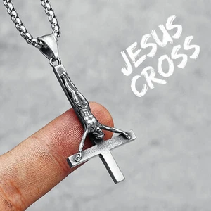 Jesus Cross Necklace INRI Stainless Steel Men Retro Pendant Golden Silver Color - Picture 1 of 15