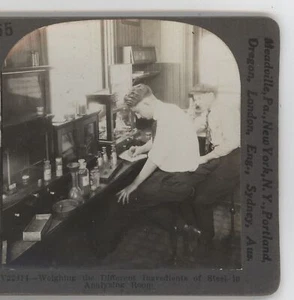 Weighing Different ingredients of steel in Analyzing Room Stereoview c1900 - Picture 1 of 4