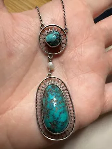 Collana pedante decorativa goccia turchese argento e argento nativi americani vintage - Foto 1 di 6